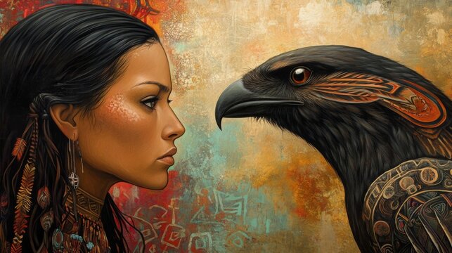 Native American Portrait. Traditional Indigenous Indian banner design.