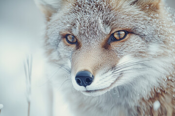 Obraz premium Close up of a red fox in a snowy landscape, with delicate frost on fur, showcasing natural beauty and wilderness charm