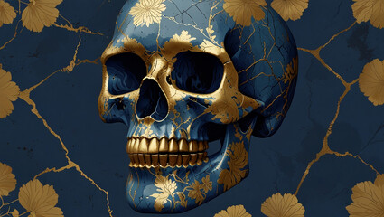 skull with gold floral decoration