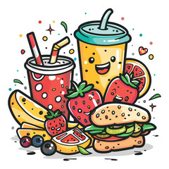 elegant illustration of fast food and drink