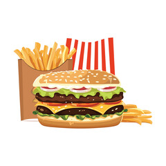 elegant illustration of burger and fries vector