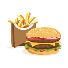 elegant illustration of burger and fries vector