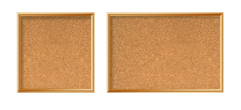 Cork board with wood frame. Empty corkboard with brown texture on transparent background. Business noticeboard. Vector