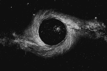Vintage stippled background of black hole in deep space universe with stars and planets. Milky way, galaxy, nebula in abstract experimental pointillism style © svetolk