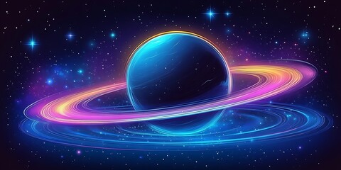 Glowing planet with vibrant rings in space.