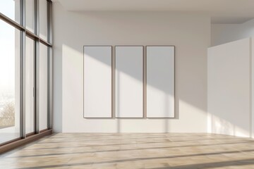 Minimalist Interior Space with Blank Frames and Natural Light