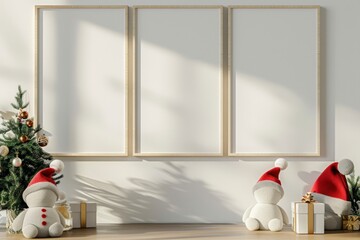 Obraz premium Festive Christmas Decor with Blank Frames and Plush Toys