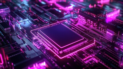Obraz premium Neon Circuitry - A Futuristic Microchip