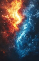Fototapeta premium Cosmic Nebula Collision Fiery Orange and Serene Blue