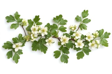 Delicate Hawthorn Blossom Branch: Springtime White Flowers & Green Leaves eco tree card plant flora 