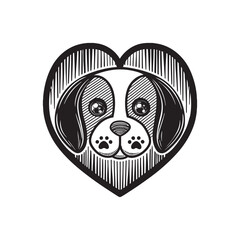 Valentine's Day heart shape and dog logo t-shirt vector silhouette line art 