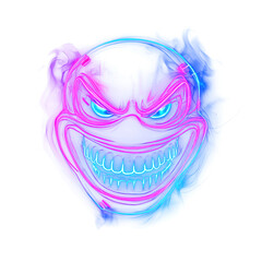 Glowing Neon Grinning Face with Electric Aura on Transparent Background