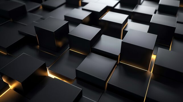 Fototapeta Abstract black and gold cube background.