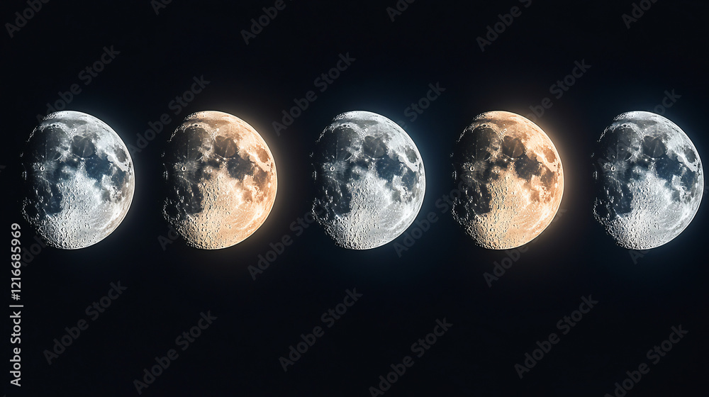 Wall mural a series of images of the moon in different stages of its cycle