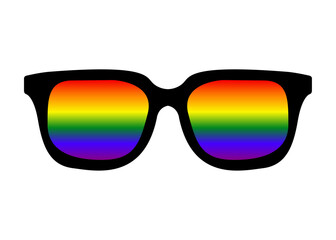 Logo lgbt. Mes del orgullo. Silueta aislada de gafas de sol con degradado con los colores de la bandera arcoiris  © teracreonte