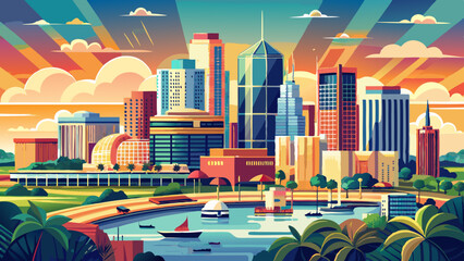 Aerial panorama of Tampa, Florida skyline. Tampa is a city on the Gulf Coast of the U.S. state of Florida. © williamnoah