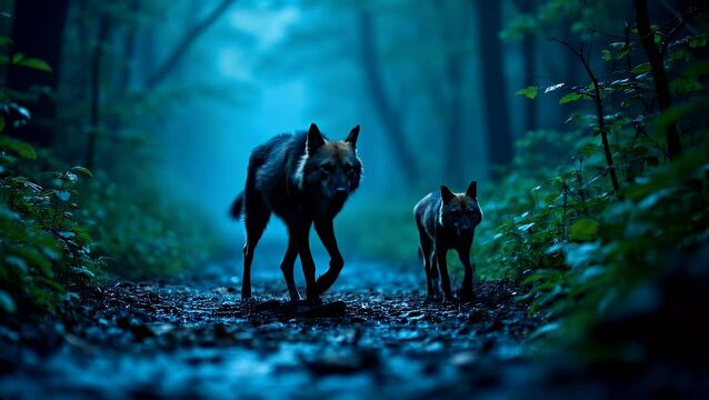 Mystical Night in the Forest: Wolves' Twilight Walk