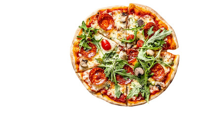 Pizza , margharita, pepperoni, arugula, funghi and hawaii, isolated on a transparent background, italian food
