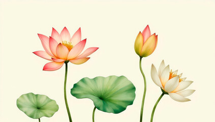 Serene flowers of pink lotus on a pond with space for text