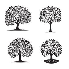 "Vector Detailed Black Silhouette of the Pacific Dogwood Tree on White Background"