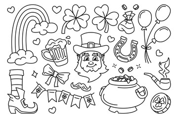 St. Patrick Day Doodle Outline Set