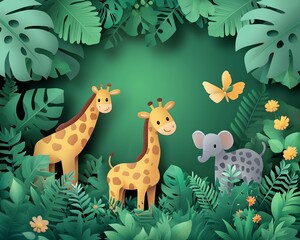 An inspiring World Wildlife Day concept with animals in a lush green environment, offering clear copy space for messaging about wildlife conservation and environmental protection