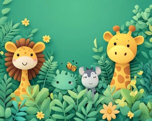 An inspiring World Wildlife Day concept with animals in a lush green environment, offering clear copy space for messaging about wildlife conservation and environmental protection