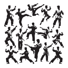 Chinese kungfu karate martial arts fighter vector silhouette illustration