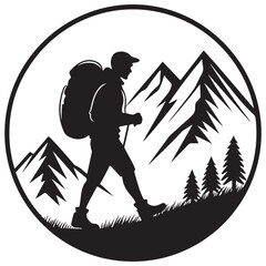 Mountain Hiking man logo t-shirt vector silhouette illustration