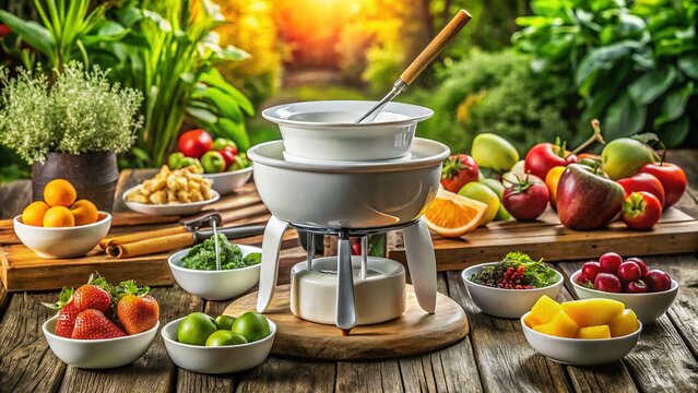 Cozy Winter Fondue Night: White Ceramic Fondue Set with Fruit & Candles