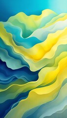 Abstract Yellow Blue Green Wave Art Print Digital Download