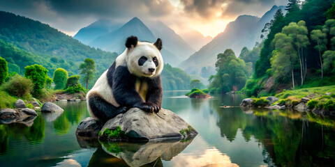 Obraz premium giant panda eating bamboo