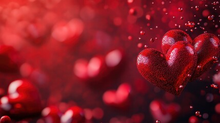 Obraz premium A Delicate Tapestry of Love: Three Vibrant Red Hearts Nestled Among Delicate Pink Blossoms, Creating a Romantic and Enchanting Composition Against a Marble Backdrop