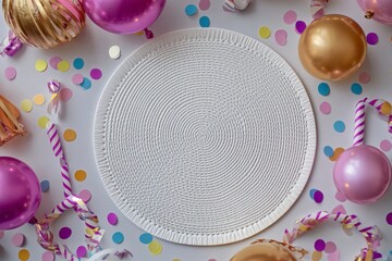 Festive Party Table Setting with Colorful Decorations and Confetti