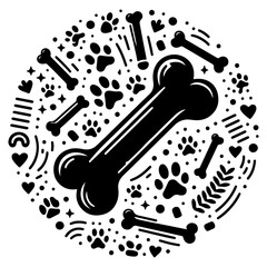 Vector silhouette of bone. Symbol of pet food