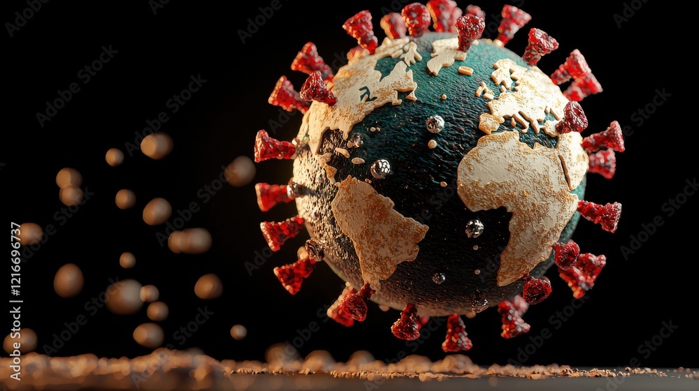 Poster Visualizing the spread of a conceptual virus animation on a base standard global perspective digital art scientific environment abstract concept