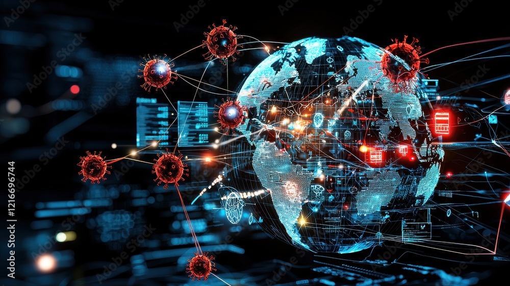 Poster Visualizing virus propagation globally an artistic representation of infection spread digital art global environment scientific perspective