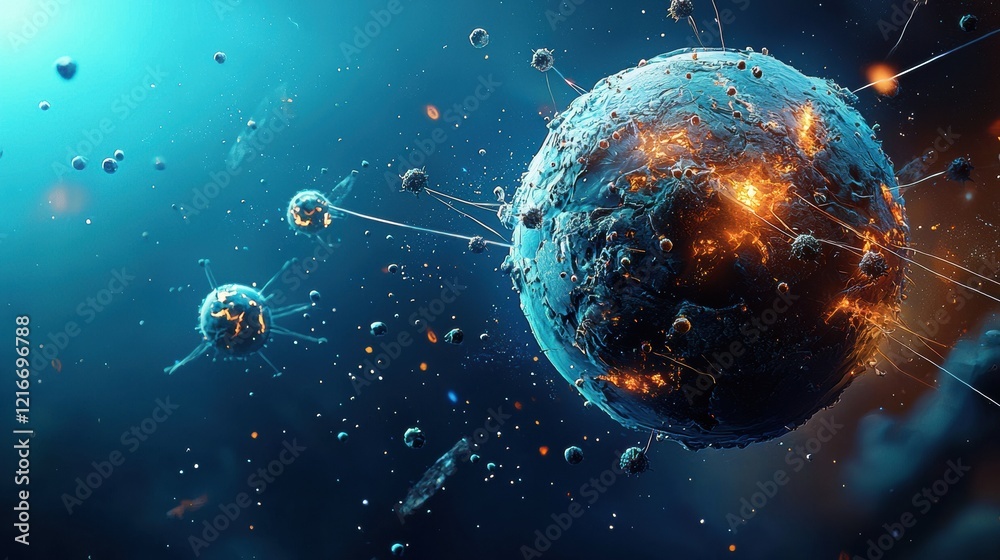 Poster dynamic spread of virus across the global landscape a creative visualization in digital art