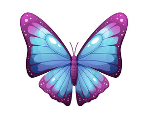 Beautiful blue and purple butterfly on white background. Brightly colored butterfly, winged insect. Vector isolated element