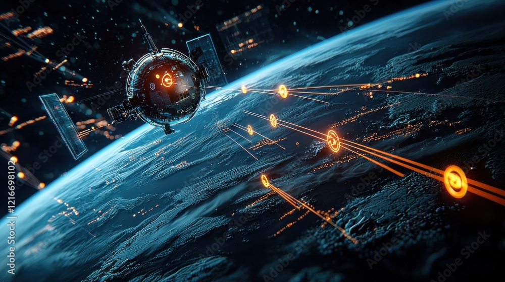 Poster digital earth virus alerts illuminate continents in a futuristic space environment global perspectiv