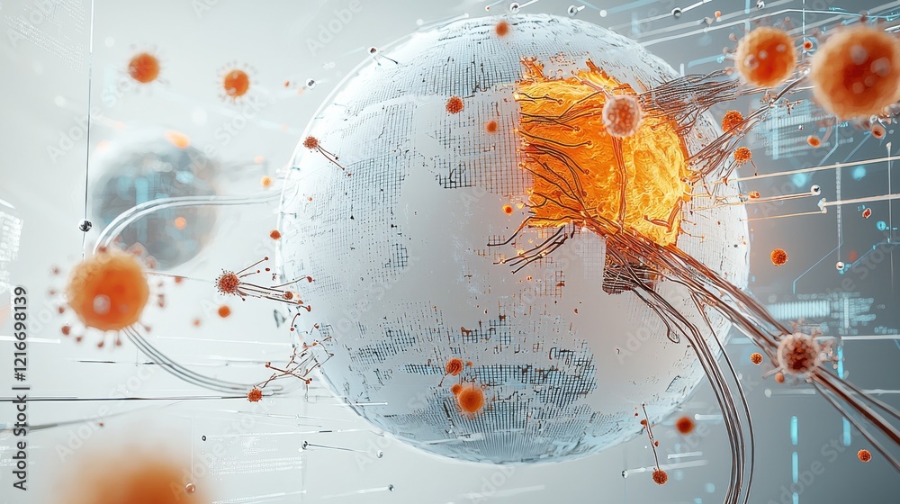 Poster global virus alerts illuminate digital earth map cybersecurity insights virtual environment high-tec