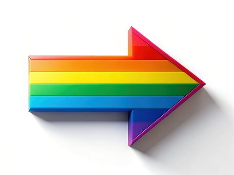 Vibrant Rainbow Arrow Right, White Background, Copy Space Left - Stock Photo