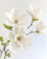 Close-up of beautiful magnolia flowers blooming under the sun during a vibrant spring day. Generative AI