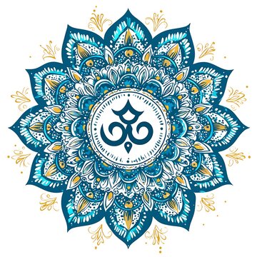 Teal and Gold Om Mandala Design.