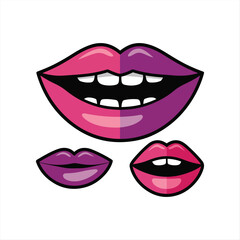 Elegant Glossy Shine Lipstick Smile isolated Vector Art on white background