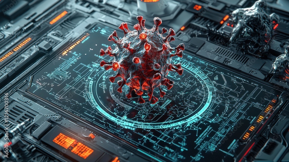 Poster Holographic visualization of global virus spread digital network environment technological perspective futuristic concept