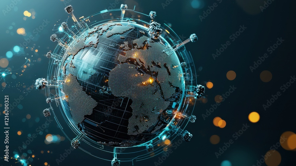 Leinwandbilder global virus spread visualization virtual environment holographic display futuristic perspective hea
