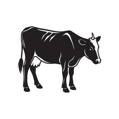 cow silhouette, black and white silhouette, vector and illustration