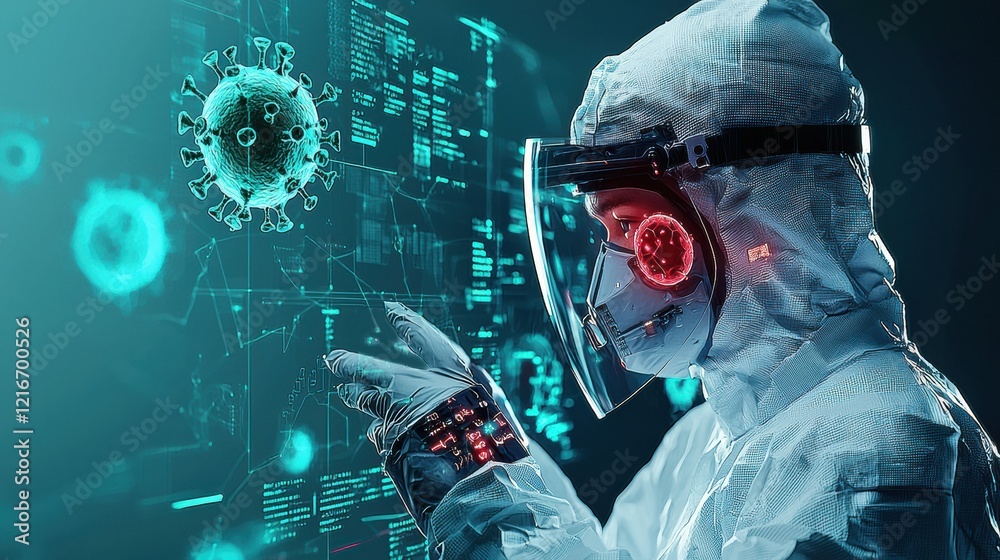 Poster Analyzing virus outbreak data on a futuristic map overlay global data visualization digital environment scientific perspective