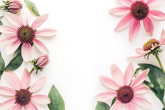 Elegant Pink Echinacea Cone Flower Botanical Illustration, Vintage Hoffman Style art herb plant retro